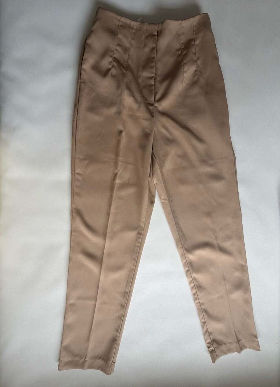 Japna Brown Satin Trousers Size M High Waist Elastic Back 90s Minimalist Pants
